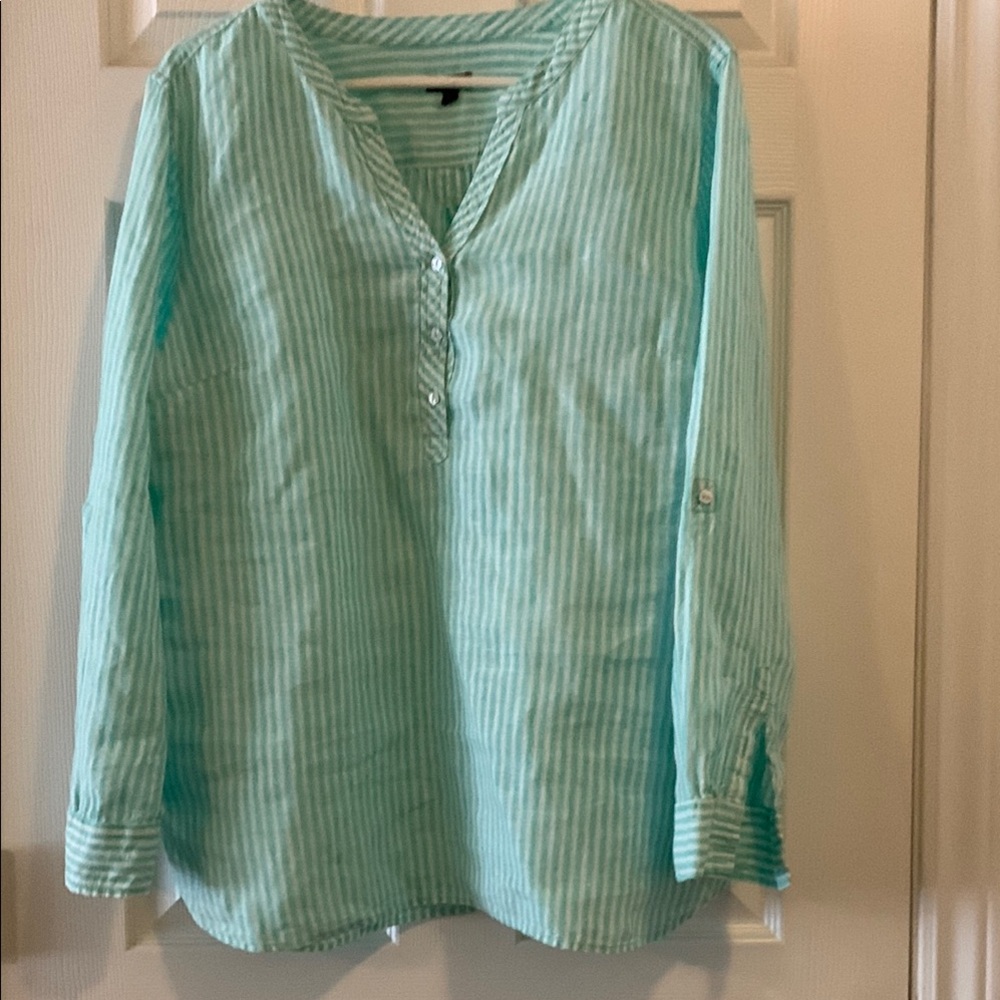 Talbots Green Striped Blouse